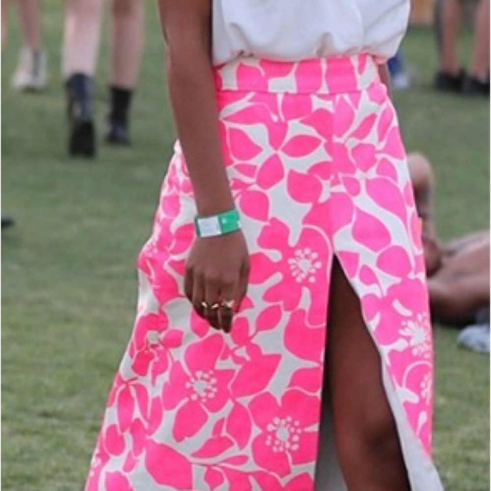Rare J. Crew Collection Leather Pink and White Midi Skirt Size 4